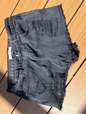 Bullhead Black High-Rise Denim Shorts with Subtle Distressing